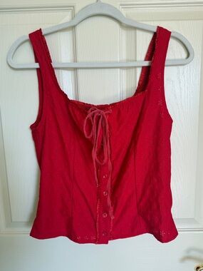 Red Eyelet Button Up Tank